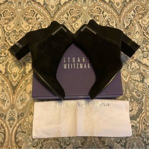 New Stuart Weitzman Scaffold Black Suede Ankle Booties Women’s Sz 7.5 M